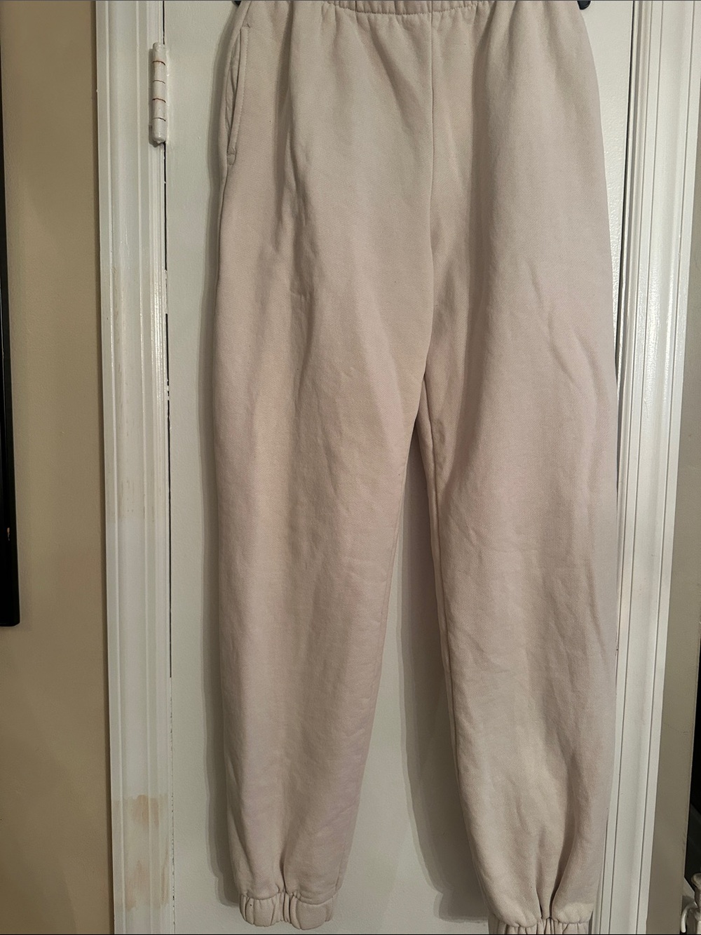 Neutral Cream Elastic-Waist Joggers